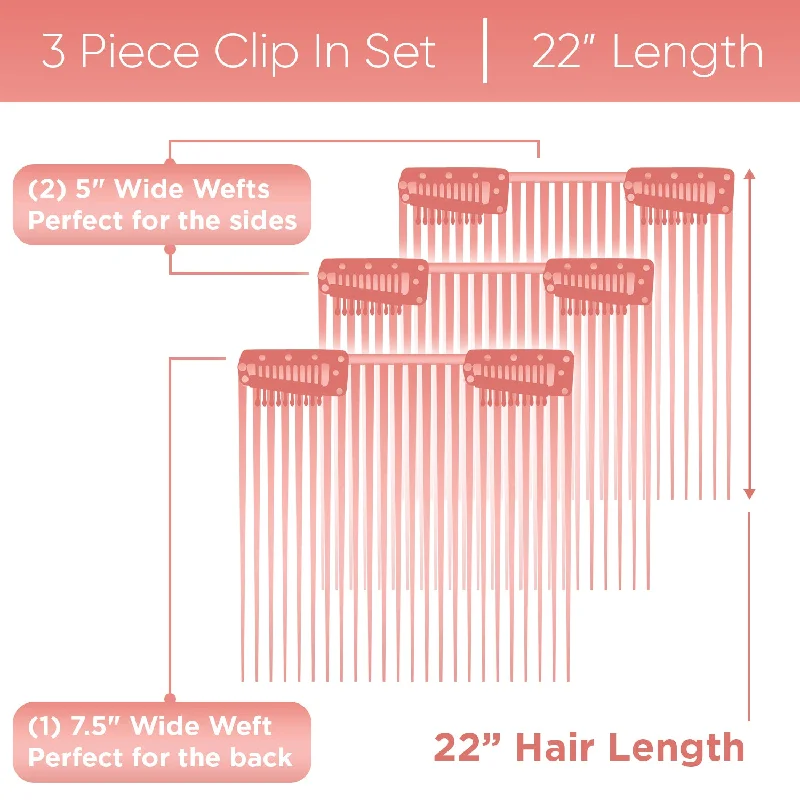 22" inch 3 Piece Clip-In Extensions Set | Human Hair