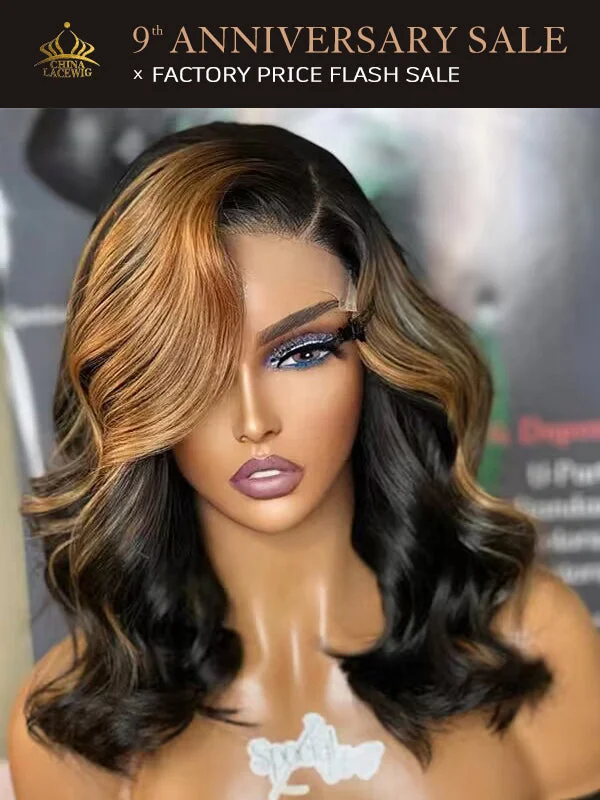 Chinalacewig 13X4 HD Frontal Wig Highlight Brown Bob Human Virgin Hair CS02