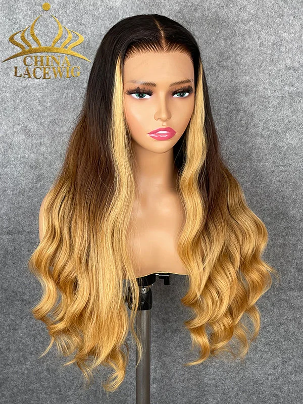 Chinalacewig 30A Custom Ombre Color 13x6 Lace Frontal Wig Bleached Knots Human Virgin Hair C016