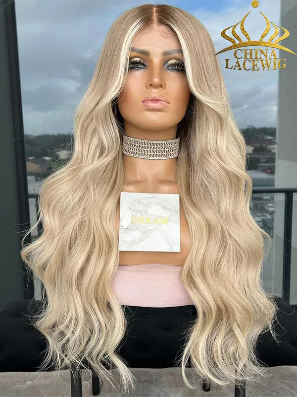 Chinalacewig Custom Wig Lace Frontal Blonde Color Bleached Knots Human Virgin Hair C09