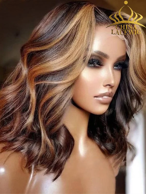 Chinalacewig HD Invisible Lace Highlight Brown Color Body Wave 13*4 HD Human Hair Wigs NCF14