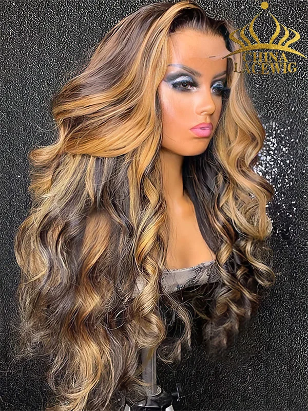 Chinalacewig HD Invisible Lace Highlight Brown Color Loose Wave 13*4 HD Human Hair Wigs NCF13