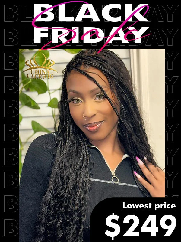 🔥 Chinalacewig Human Hair Full Lace Braided Wig Tangleless Boho Knotless Braids with Human Hair Curls