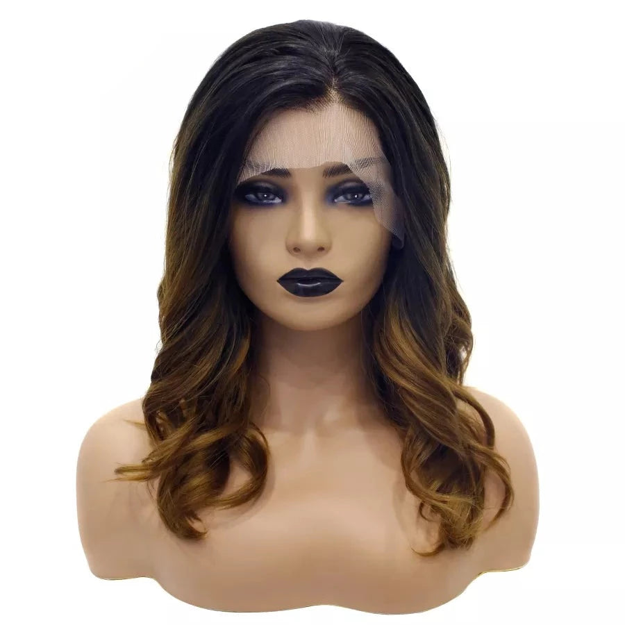 Enchanting Elegance: Ombre Blonde Lace Front Black Root Wig for Sassy Feminization