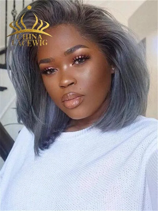 Chinalacewig 13x4 Lace Front Wigs Straight Gray Bob Wig Brazilian Human Hair CF440