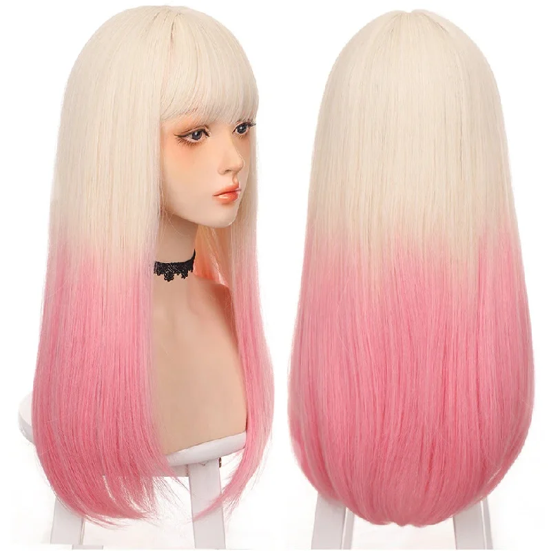 Long Straight Pink Gradient Wig