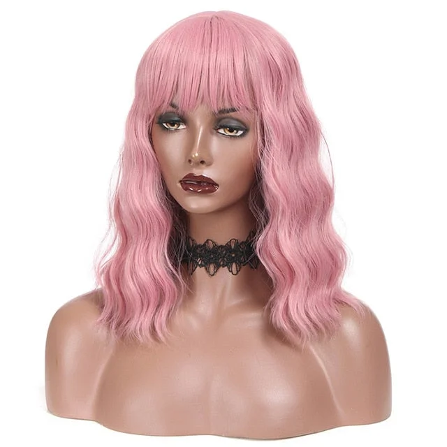 "Cute Sissy" Wavy Wig with Bangs