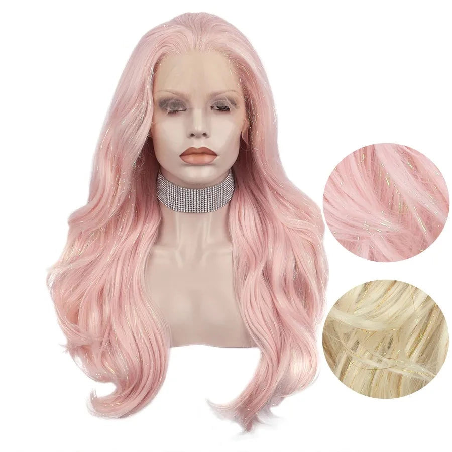 Sassy Elegance: Long Wavy Glitter Wig for Feminine Transformation