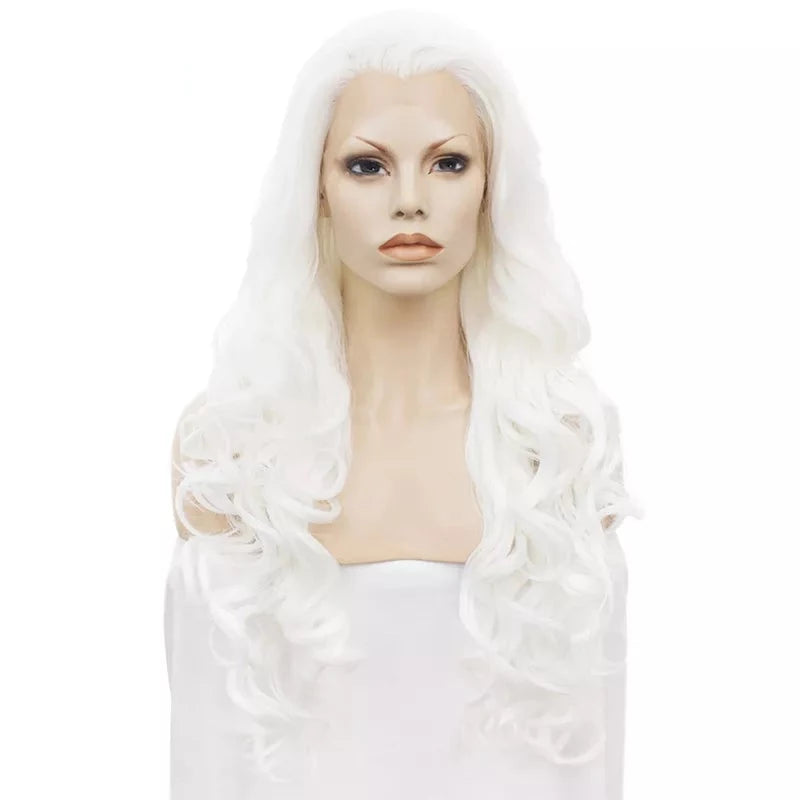 Sassy Elegance: White Long Wavy Lace Front Wig for Feminine Flair