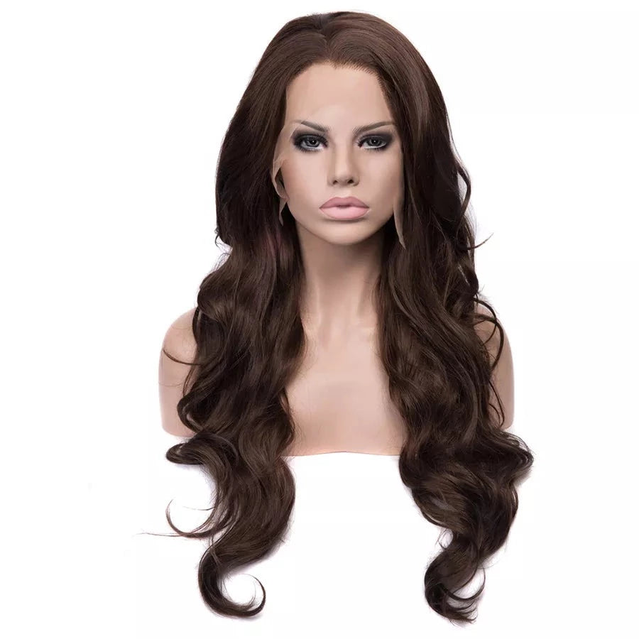 Sultry Siren Transformation: Long Wavy Brown Lace Front Wig for Feminine Elegance