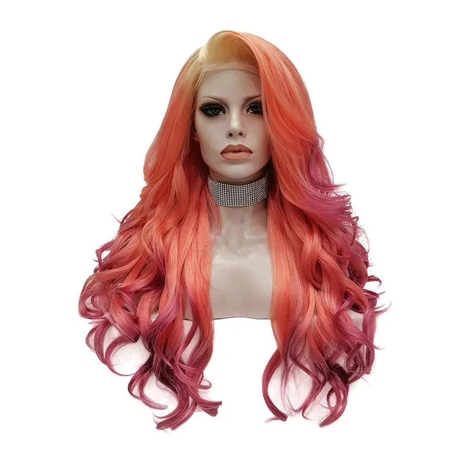 Sassy Flame: Ombre Orange Red Long Lace Front Wig for Feminine Flair