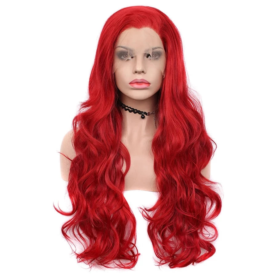 Sassy Scarlet Temptation: Red Lace Front Long Wavy Wig for Glamorous Feminization