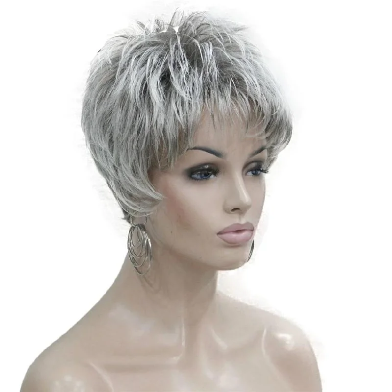 Short Layered Grey Silver Mature Wig