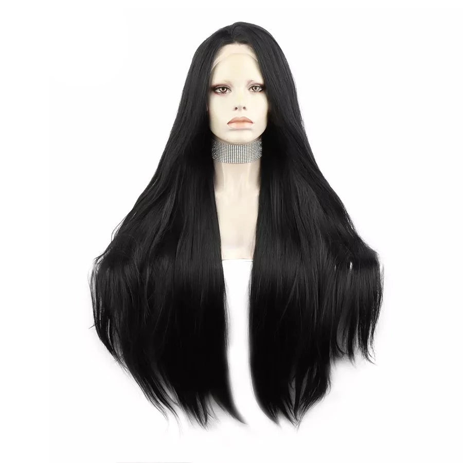 Sultry Silhouette: Jet Black 30-Inch Front Lace Wig for Captivating Feminine Flair