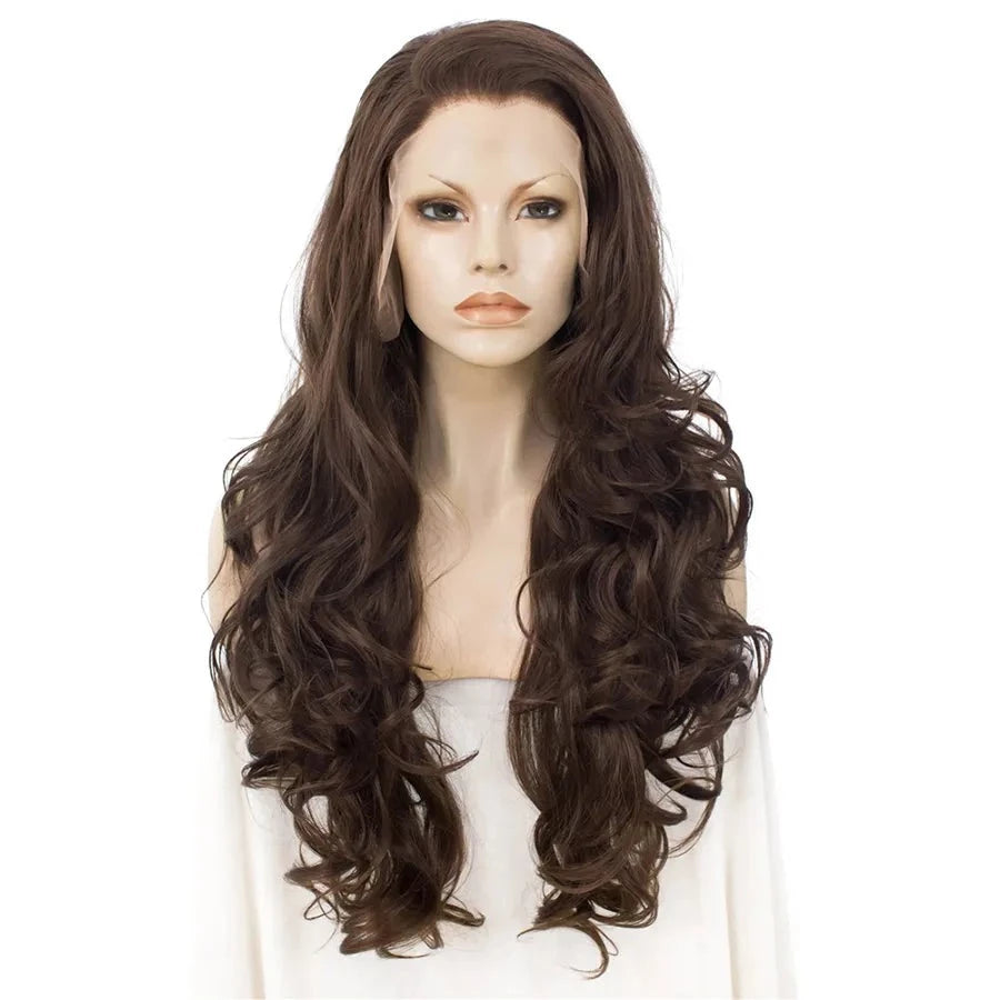 Sultry Siren Transformation: Long Wavy Brown Lace Front Wig for Ultimate Feminine Allure