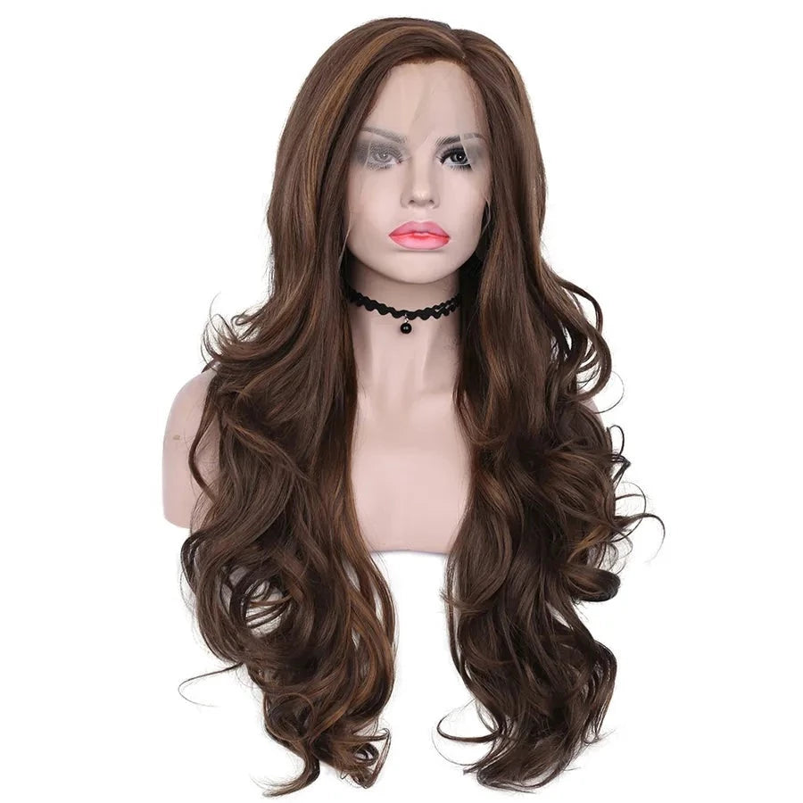 Sultry Siren Vibes: Long Wavy Lace Front Brown Wig for Feminine Elegance