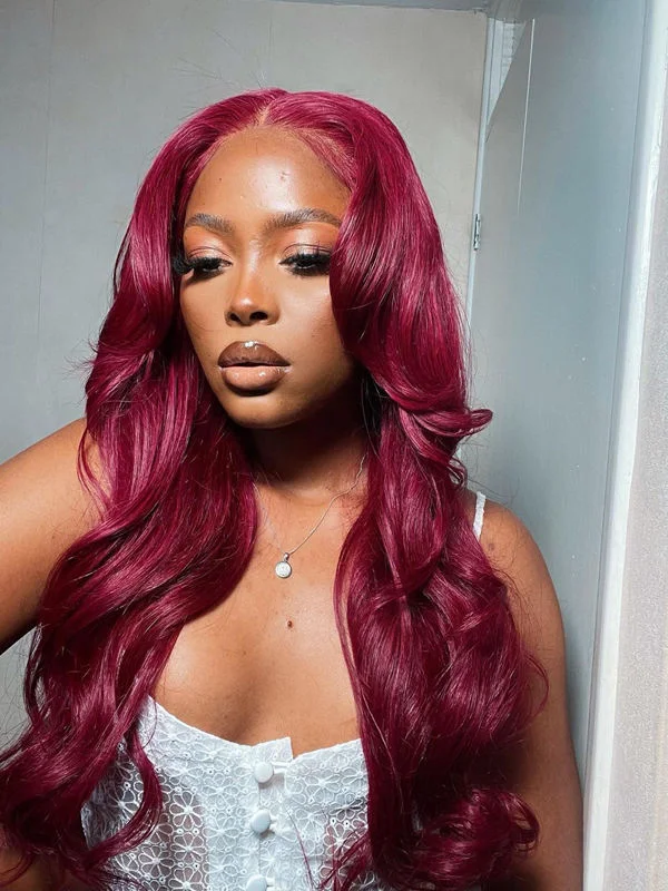 Virgin Hair Red Burgundy Color 99j Human Hair Wigs With Pre Plucked Hairline NCF103