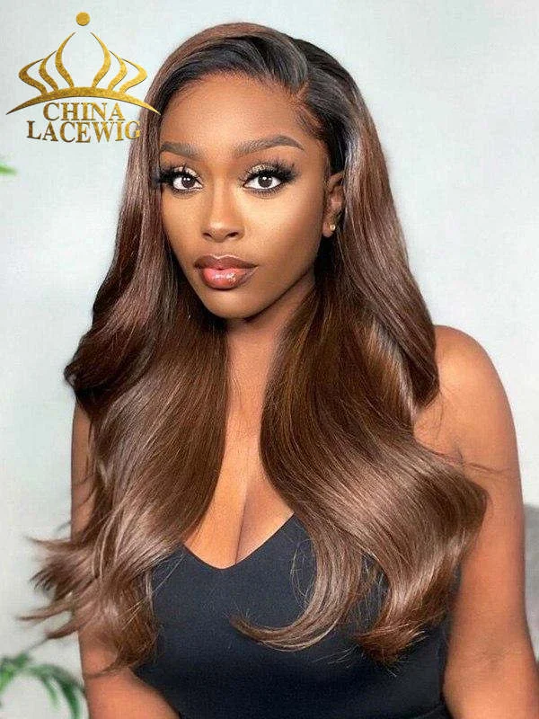 Chinalacewig Ombre Brown Color 13x6 Undetectable HD Lace Front Human Hair Wigs Pre Plucked With Baby Hair CF191