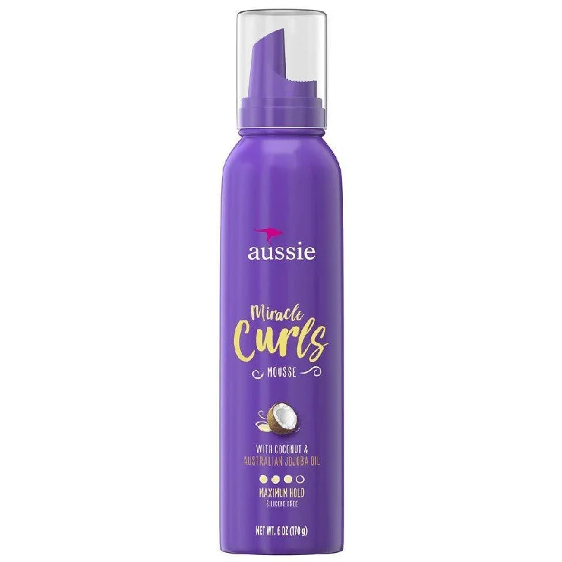 Aussie Miracle Curls Mousse Maximum Hold With Coconut & Australian Jojoba Oil 6 Oz