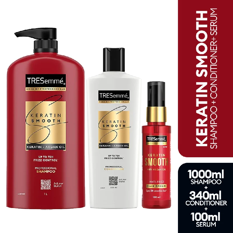 TRESemmé Keratin Smooth Shampoo 1000ml + Conditioner 335ml + Serum 100ml